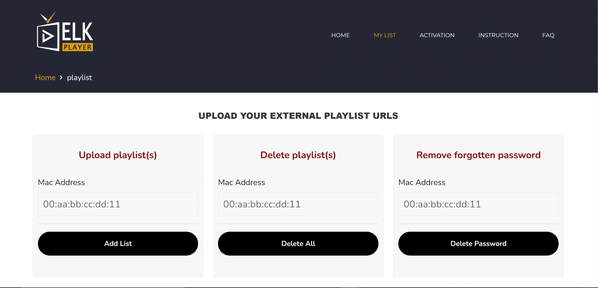 ELK Player MAC Address Screen